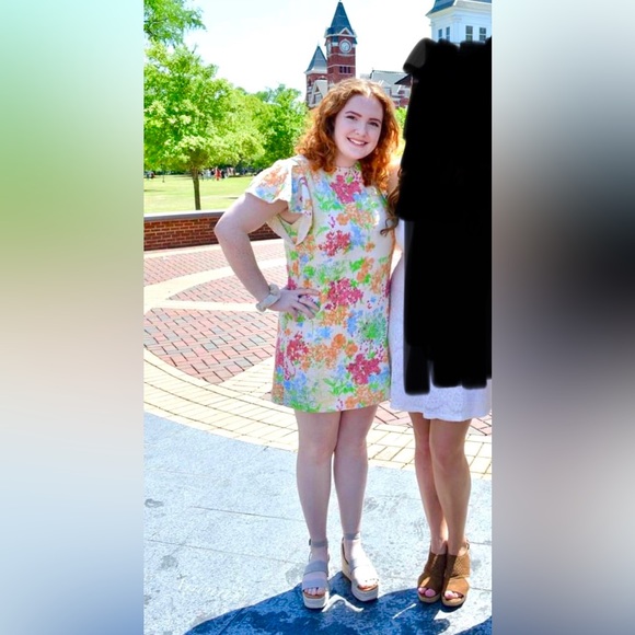 Size 12 ASOS Textured Woven Floral Mini Shift Dress with Flutter Sleeves - Picture 6 of 6